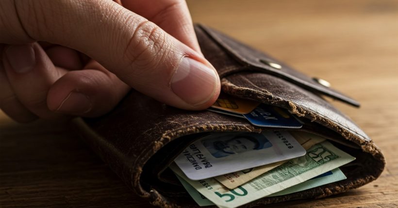 A wallet full of credit cards and cash