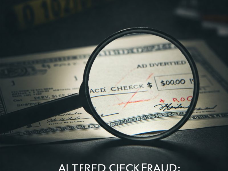 Image illustrating altered check fraud, showing a check with changes to the payee and amount.
